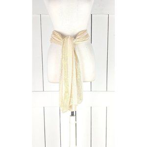 Vintage sheer lightweight beige gold metallic thread striped wide wrap tie belt